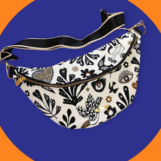 Sac banane motif mystique noir or fond clair
