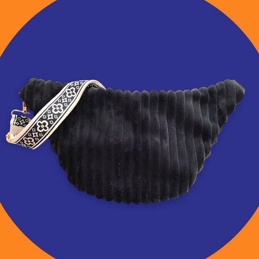 Sac banane velour grosse cĂ´te noir sangle beige noir
