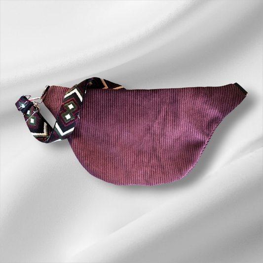 Sac banane velour côtelé prune