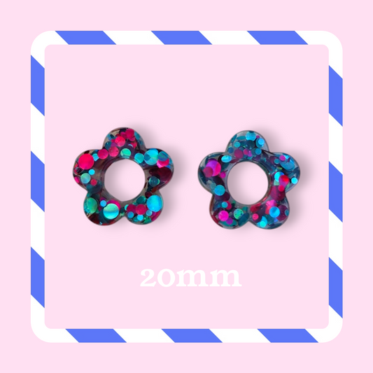 Charms fleurs pastilles fushia turquoise