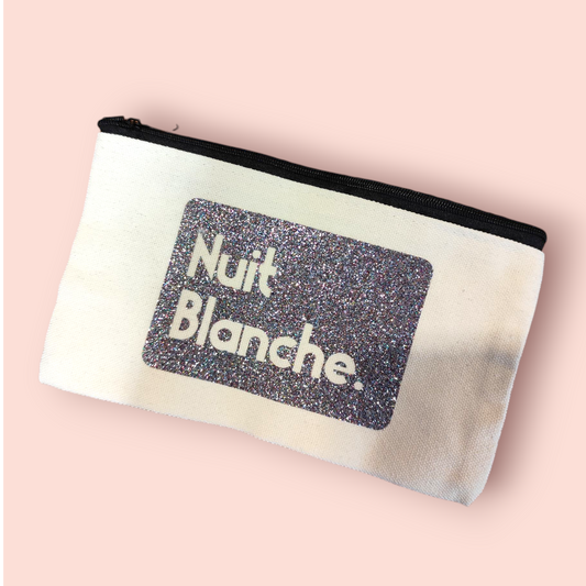 Petite Pochette à Zip écru "Nuit Blanche" argent pailleté