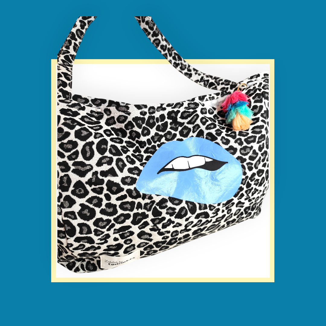Sac Cabas léopard gris noir bouche bleue