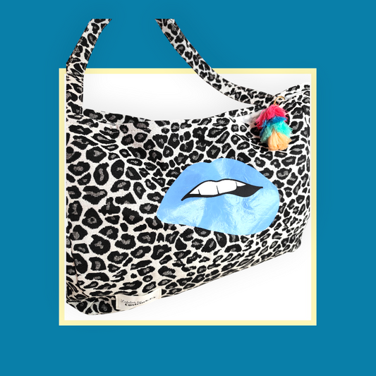 Sac Cabas léopard gris noir bouche bleue