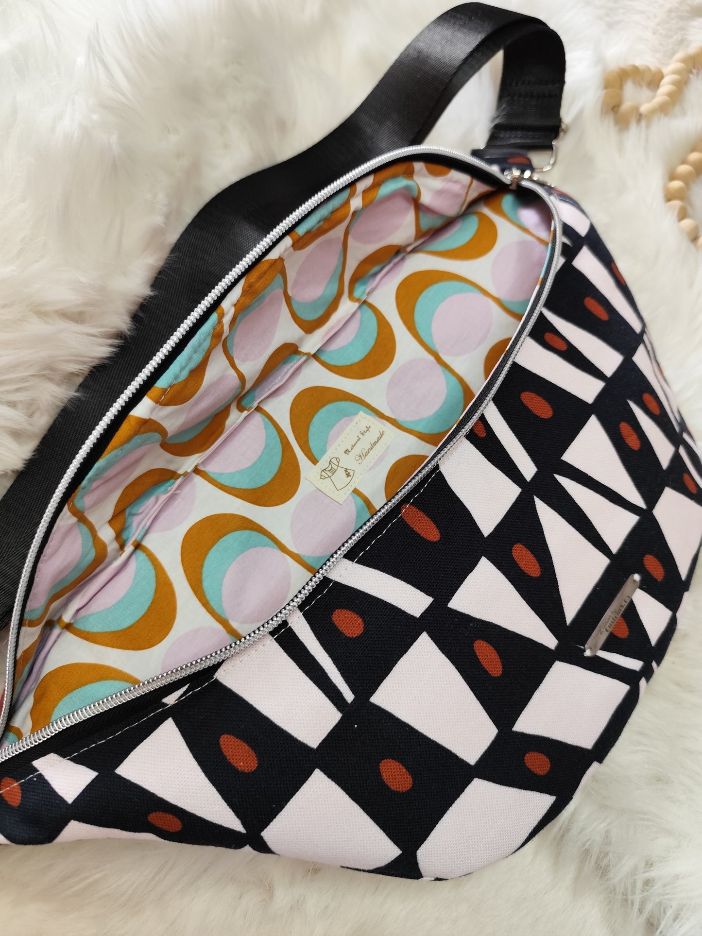 Sac banane motifs forme rétro capot nid d'abeilles brique