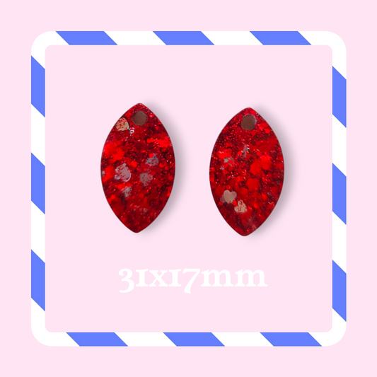 Charms marquise paillettes rouge éclat coeur argent