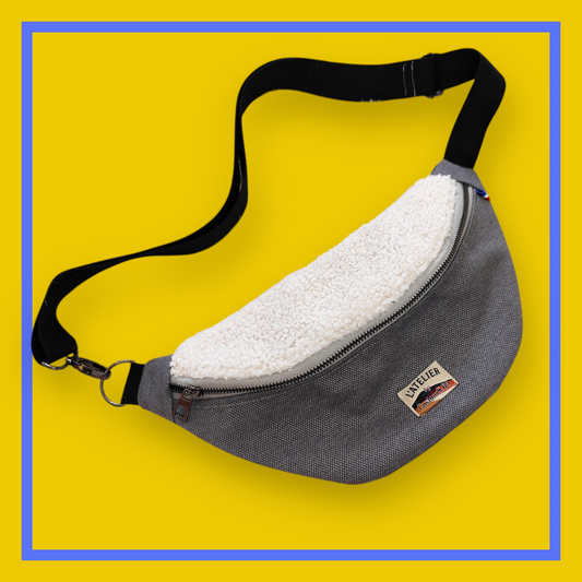 Sac banane gris anthracite chiné sangle noir
