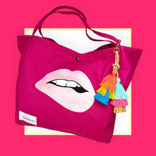 Sac Cabas rose fushia bouche rose clair pailleté