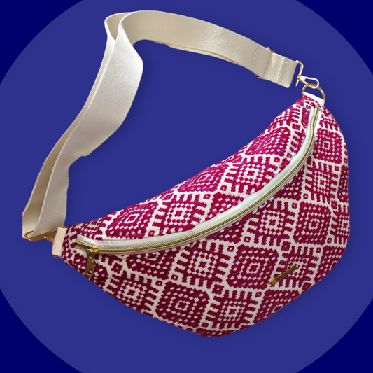 Sac banane jacquard aztèque framboise