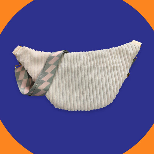 Sac banane velour grosse côte crème