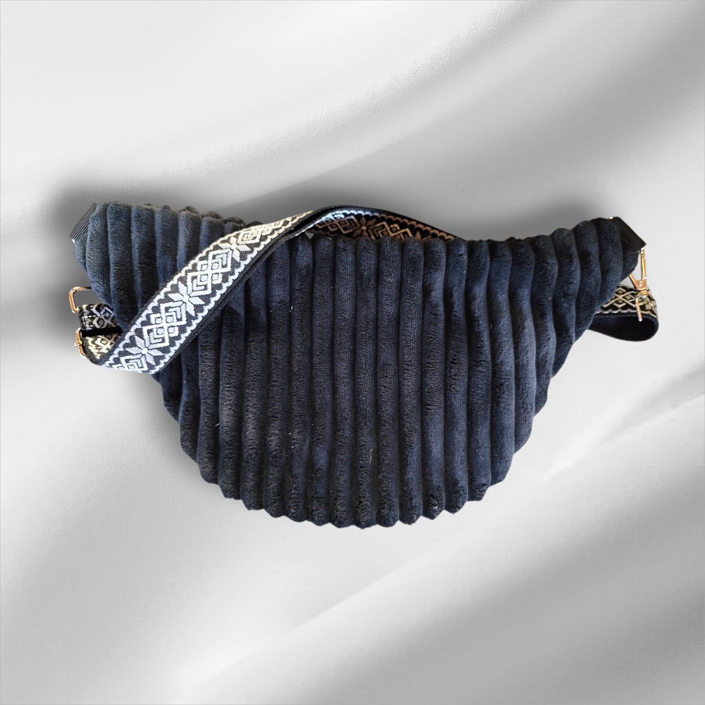 Sac banane velour très grosse côte noire