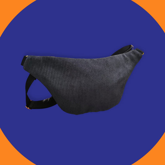 Sac banane velour côtelé noir capot léopard