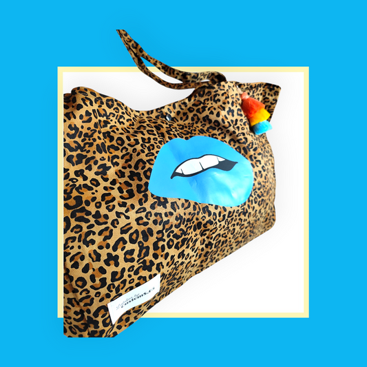 Sac Cabas léopard marron bouche bleue