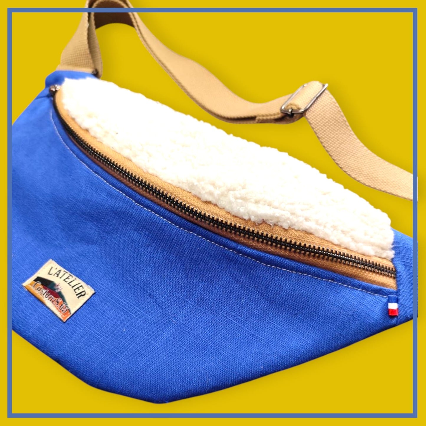 Sac banane bleu électrique sangle beige taupe