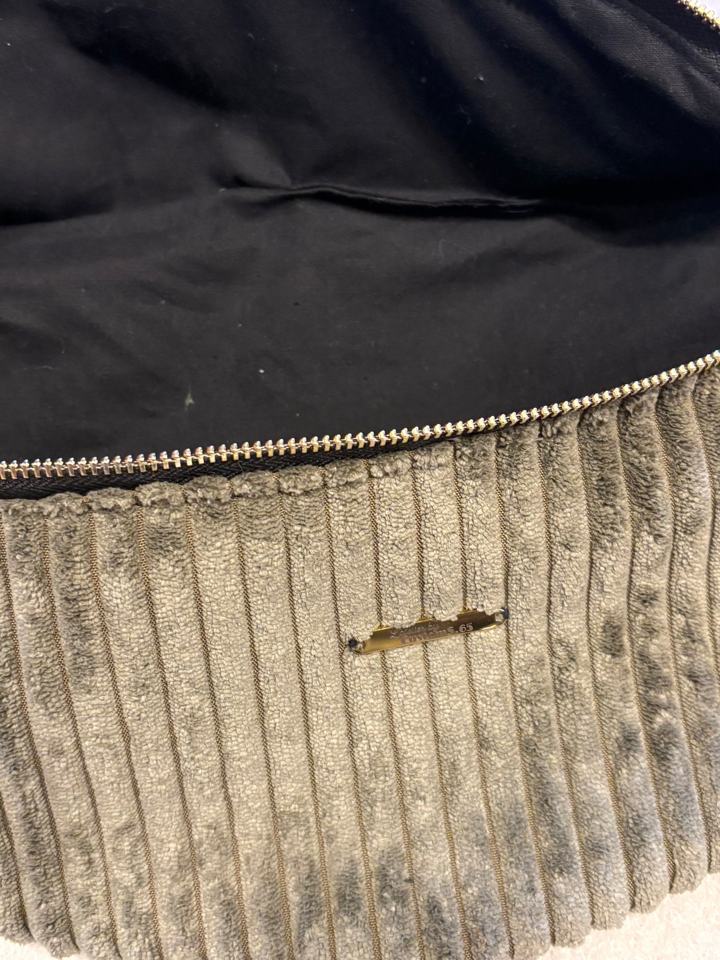 Sac banane XXL velour côtelé (large côte) kaki capot simili cuir doré sangle léaopard kaki/doré