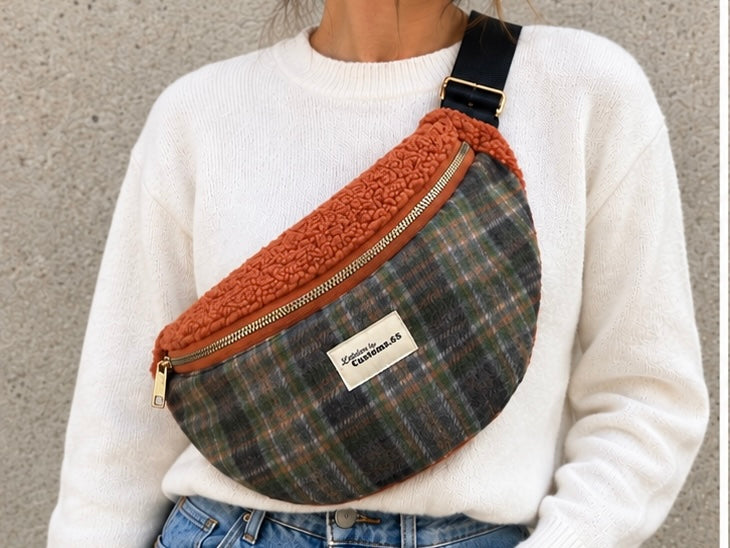 Sac banane XXL capot moumoute marron bas à carreaux