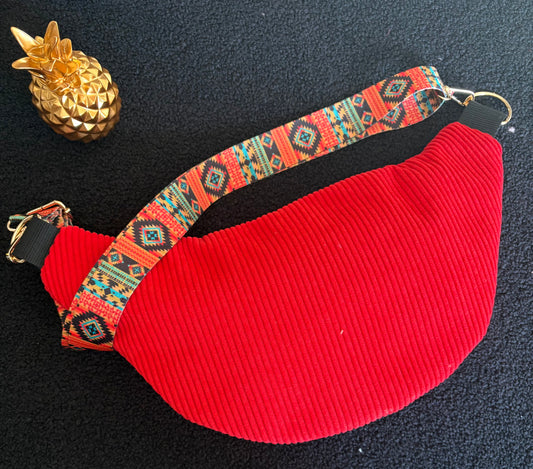 Sac banane XXL velour fine côte rouge