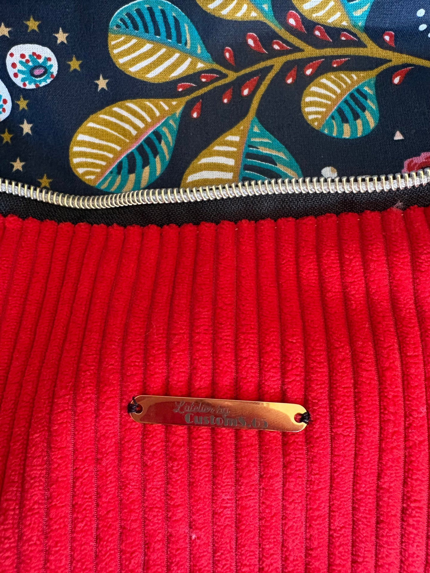 Sac banane XXL velour fine côte rouge