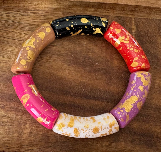 Bracelet tubulaire multicolore doré