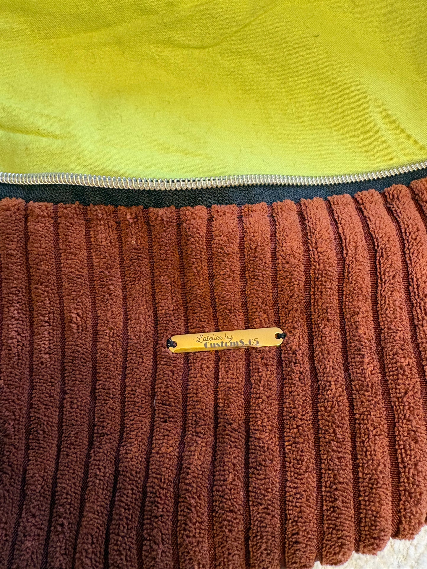 Sac banane fine côte brique capot noir pailleté sangle marron/noire