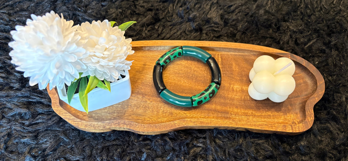 Bracelet tubulaire léopard noir et vert