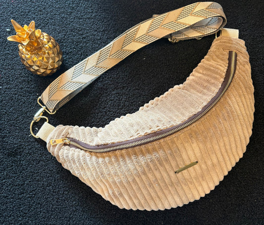 Sac banane XXL velour grosses côte beige