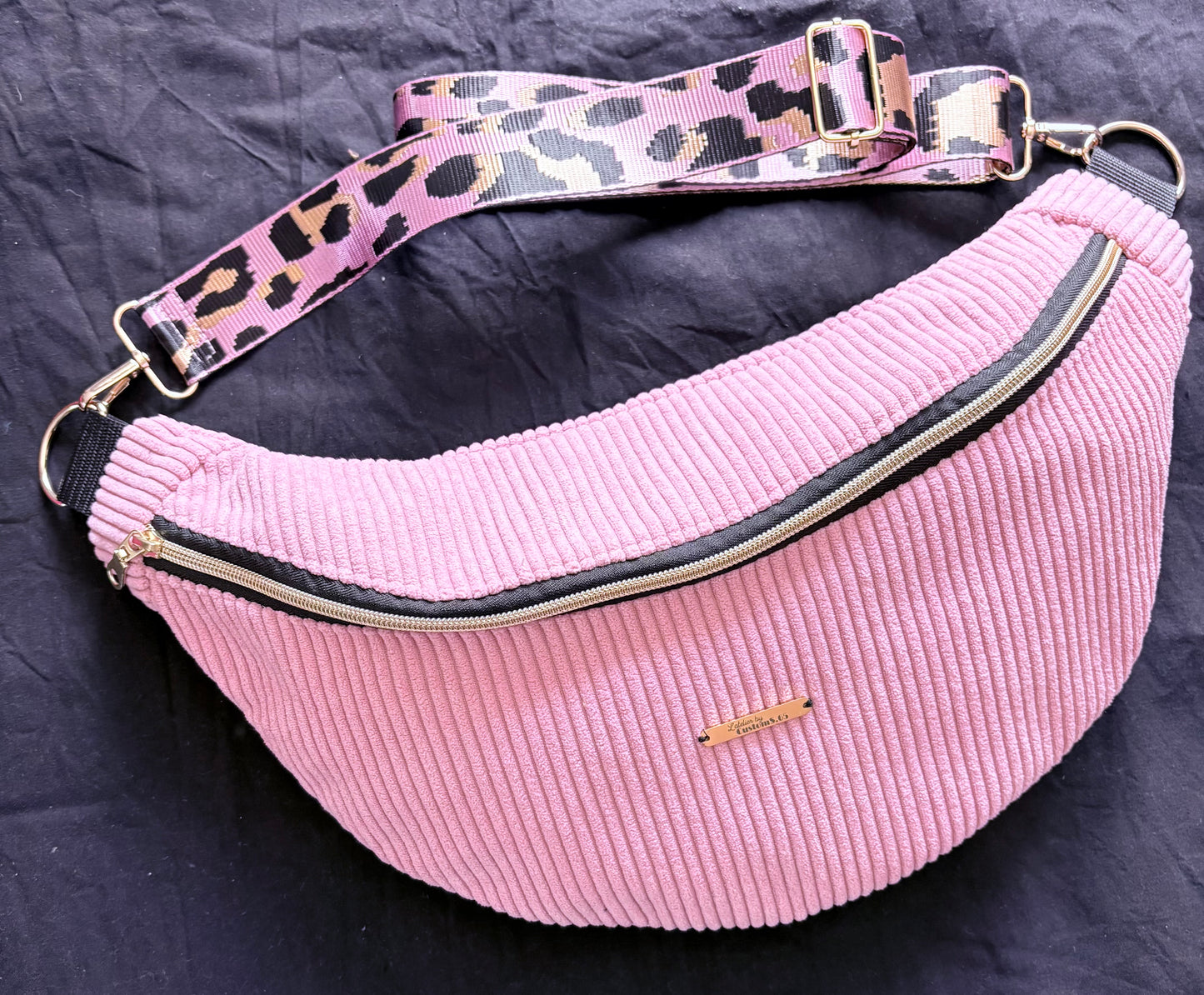 Sac banane XXL rose clair sangle léopard