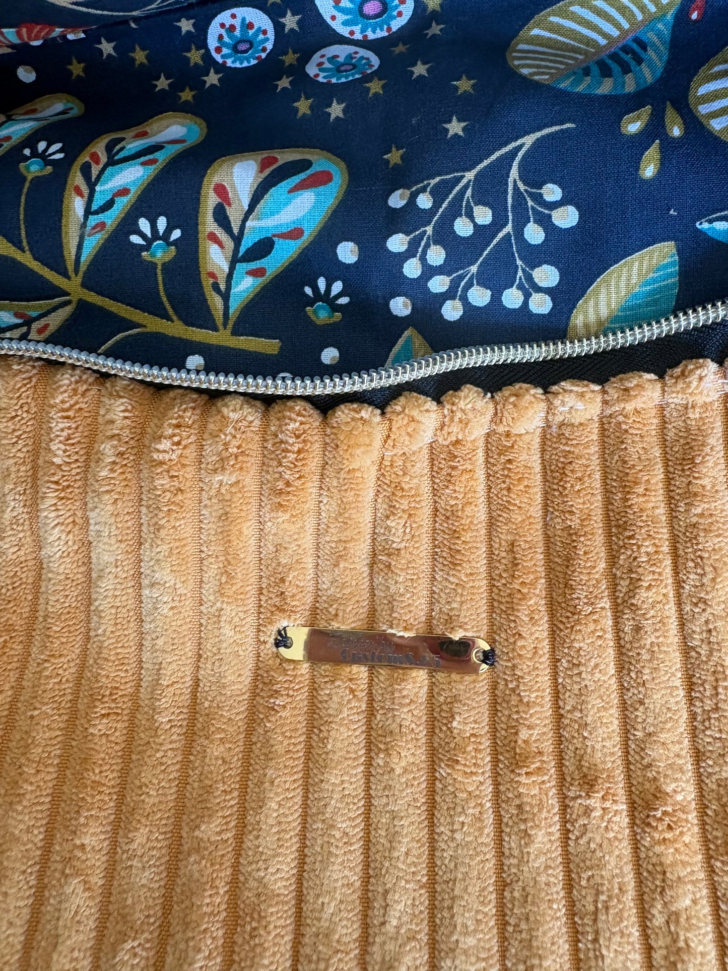 Sac banane XXL velour grosse côte moutarde capot noir pailleté