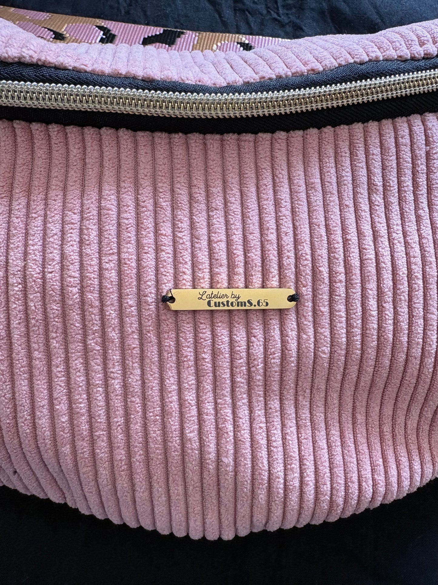 Sac banane XXL rose clair sangle léopard
