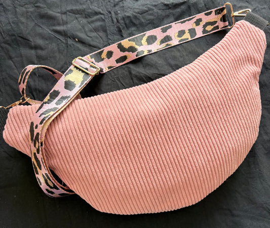 Sac banane XXL rose clair sangle léopard