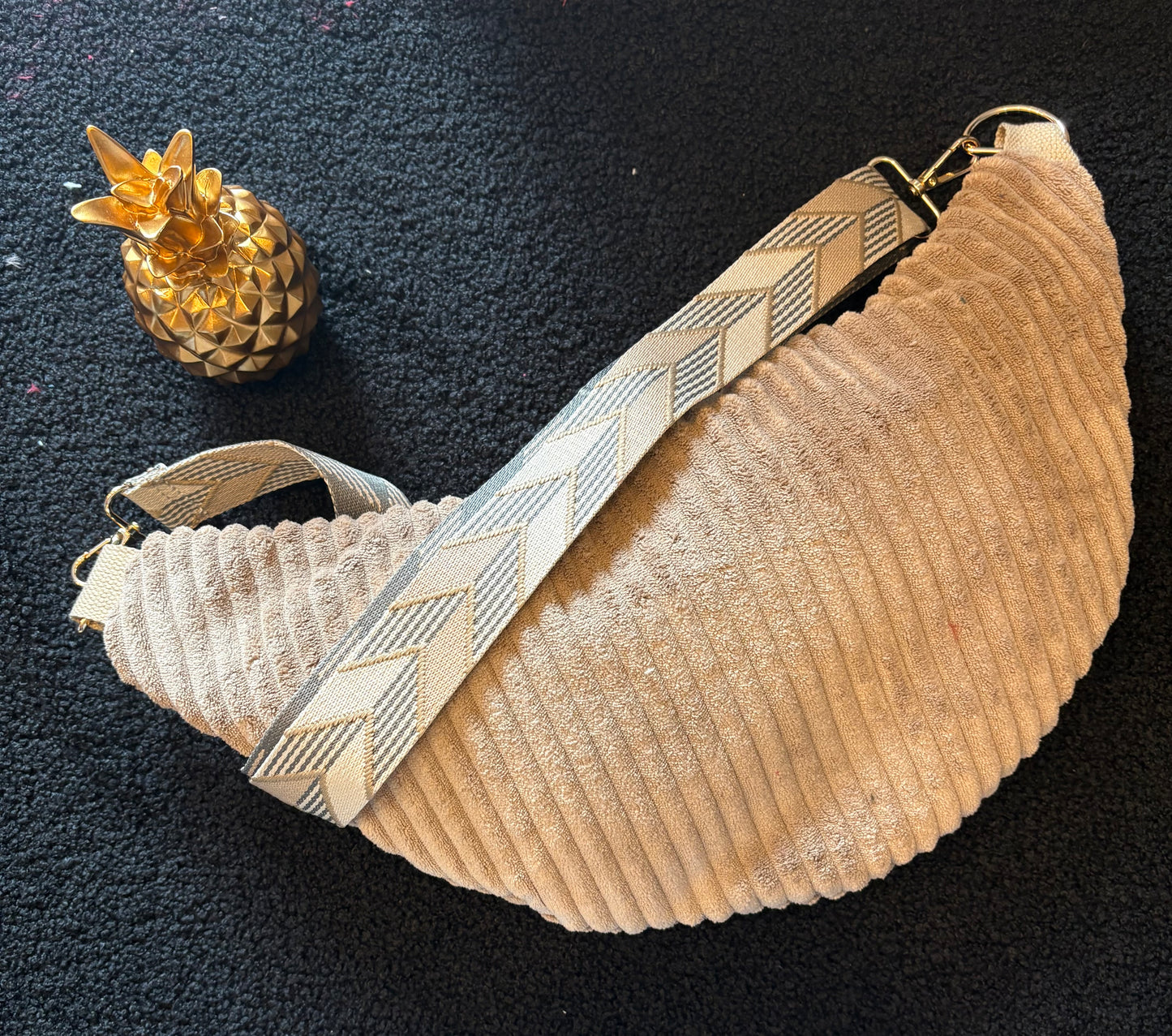 Sac banane XXL velour grosses côte beige