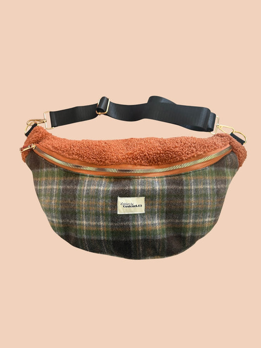 Sac banane XXL capot moumoute marron bas à carreaux