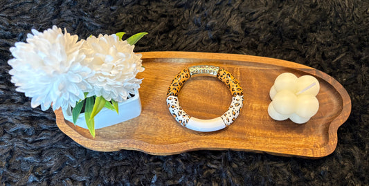 Bracelet tubulaire léopard blanc et marron
