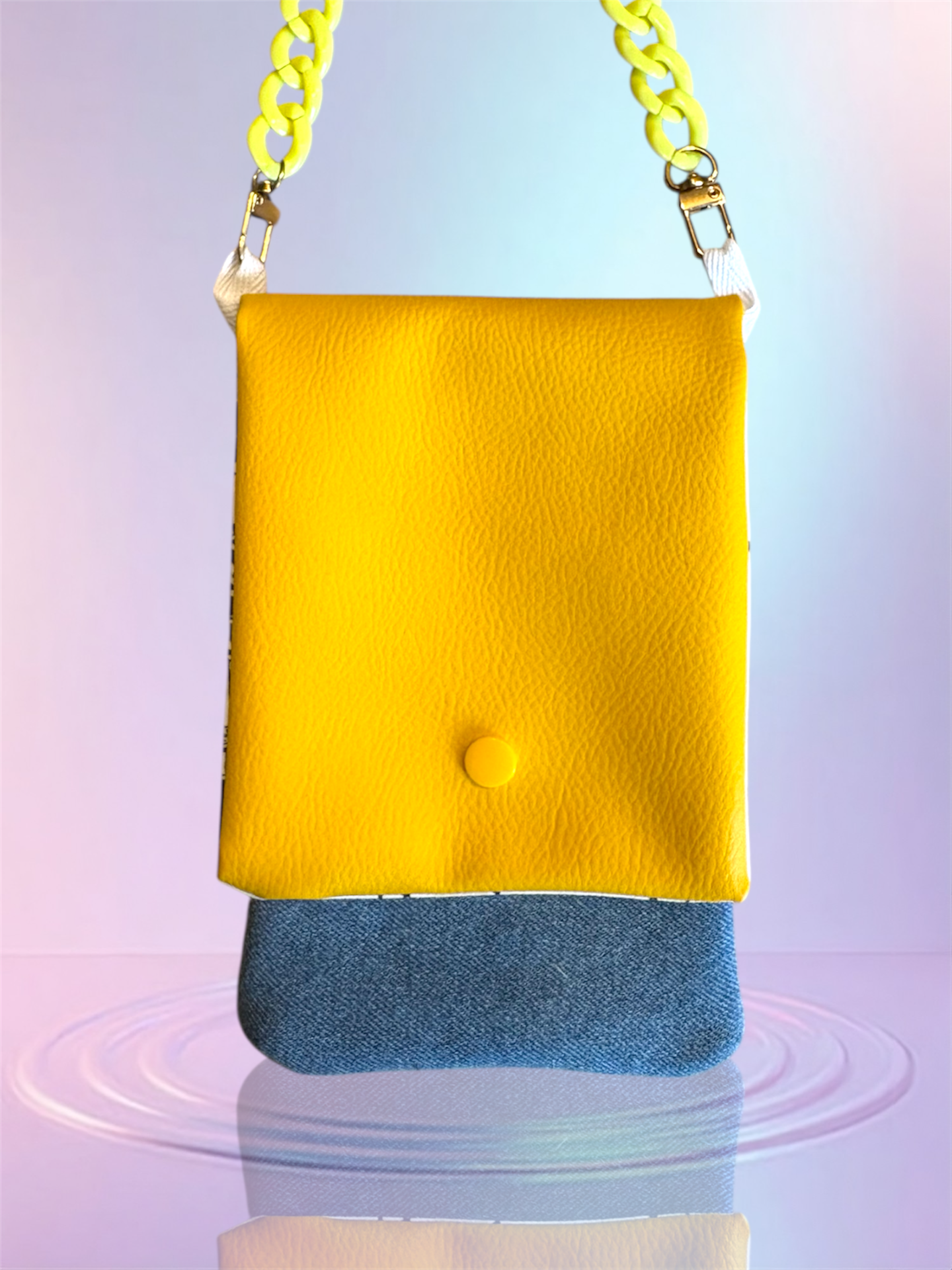 Pochette téléphone rabat cuir jaune pochette jean