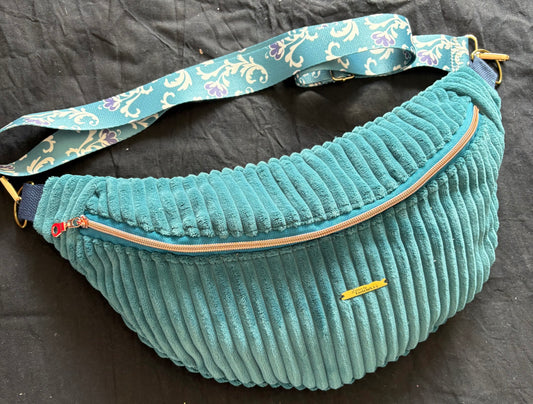 Sac banane XXL bleu canard sangle arabesques