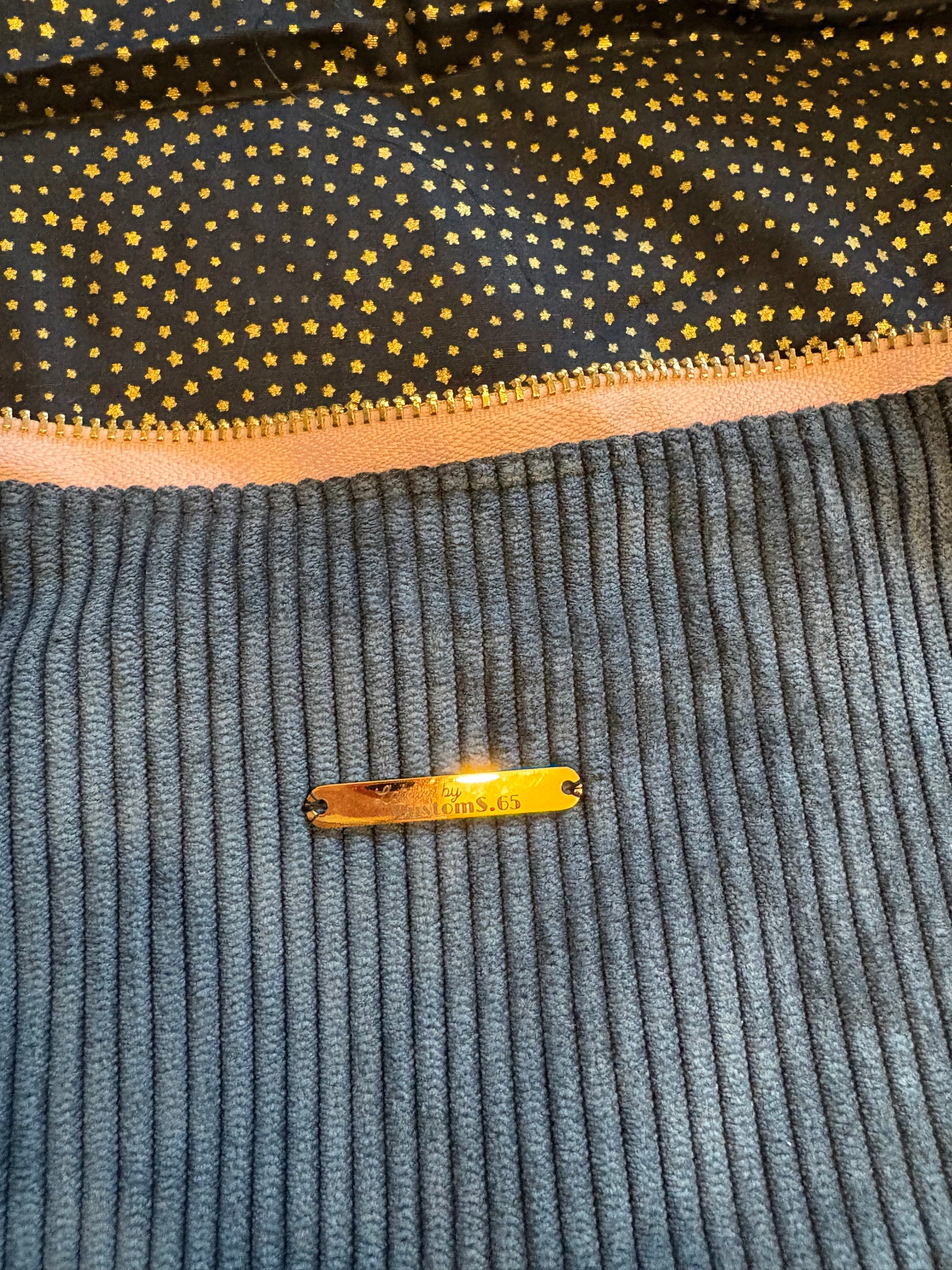 Sac banane XXL fine côte bleu sangle bleu/rose