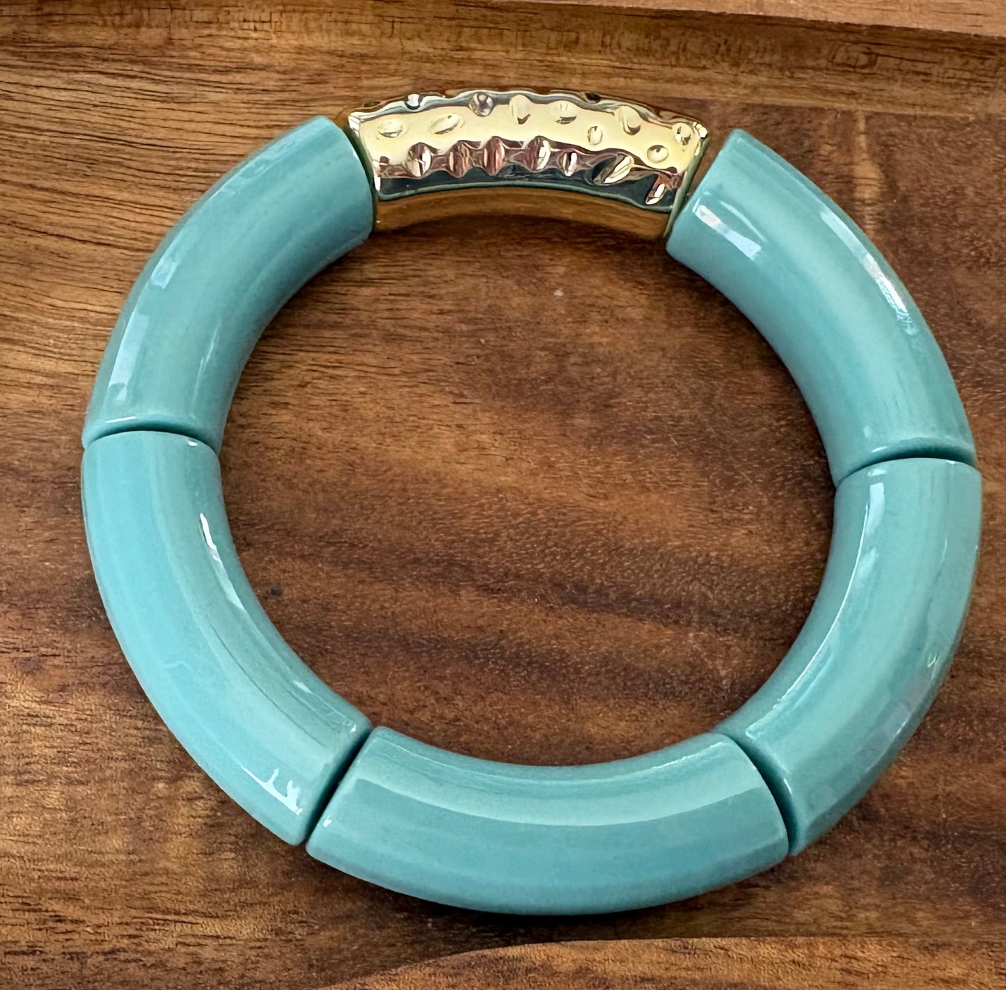 Bracelet tubulaire vert d'eau doré