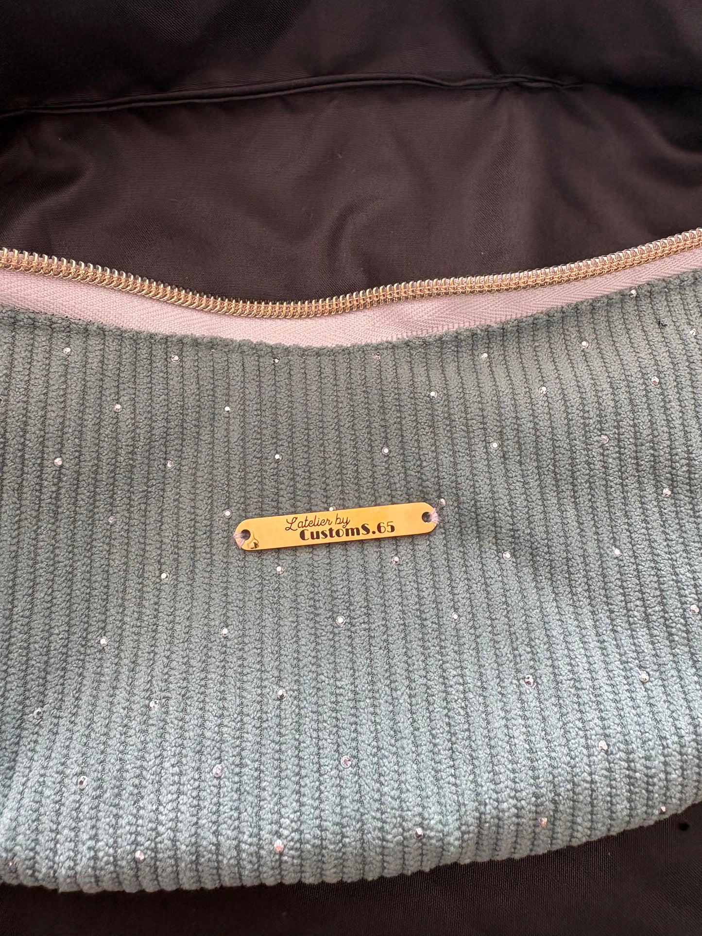 Sac banane S velour côtelé vert emeraude avec brillants