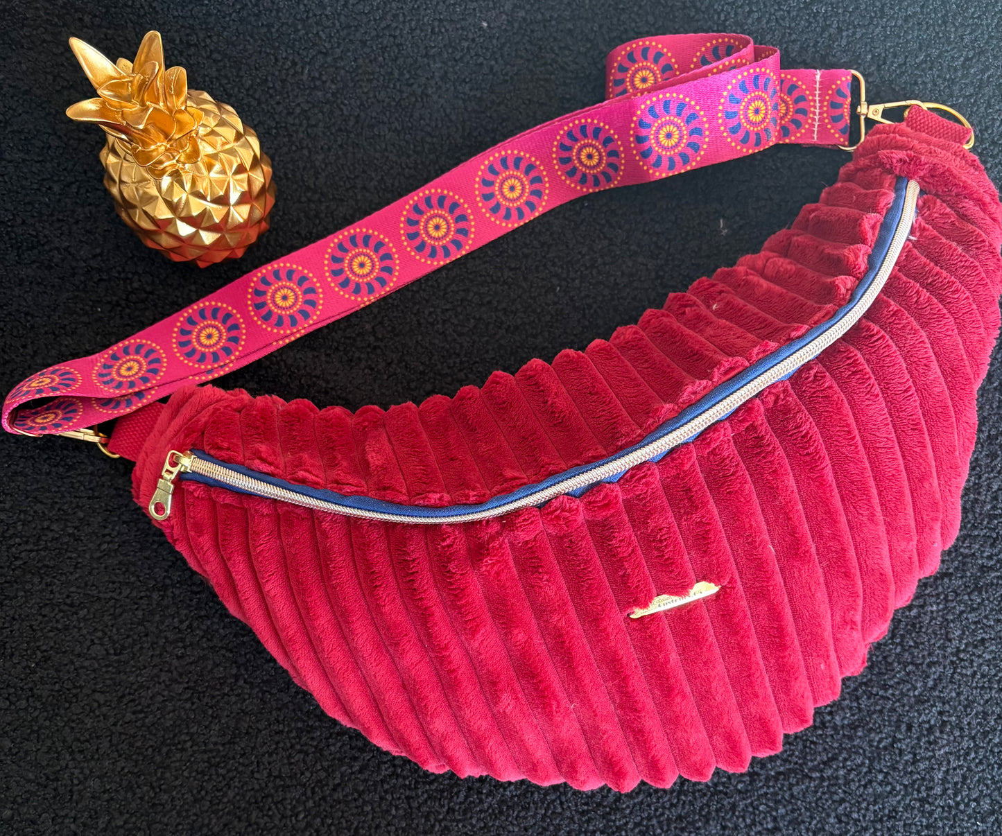 Sac banane XXL velour trés grosse côte fuschia