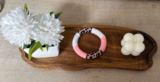Bracelet tubulaire léopard rose et blanc