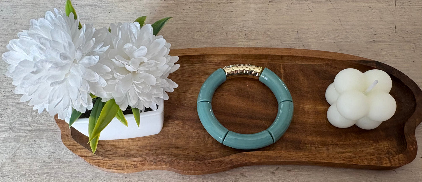 Bracelet tubulaire vert d'eau doré