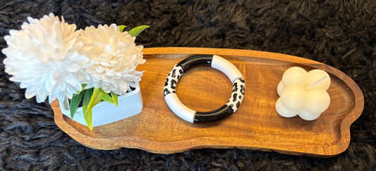 Bracelet tubulaire léopard noir et blanc