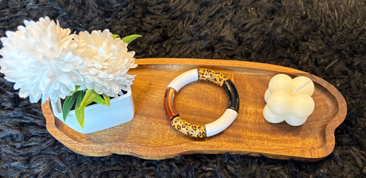 Bracelet tubulaire léopard blanc et bronze