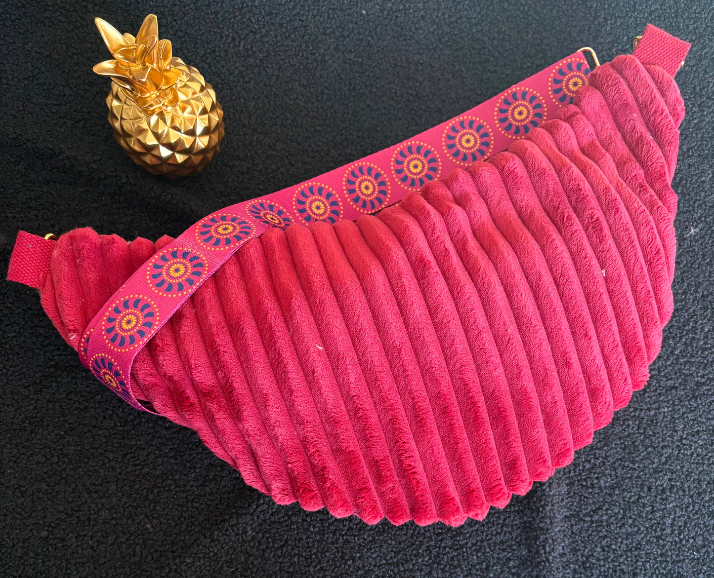 Sac banane XXL velour trés grosse côte fuschia