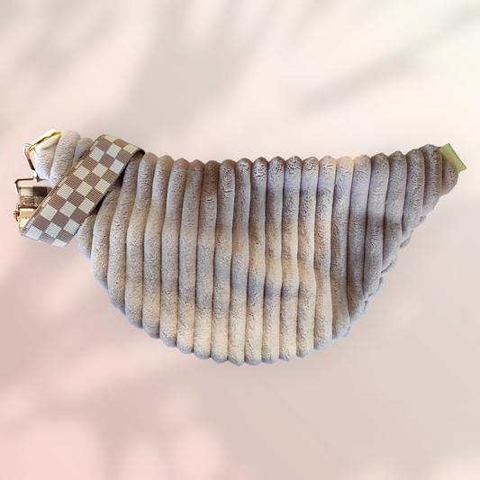 Sac banane velour très grosse côte beige taupe