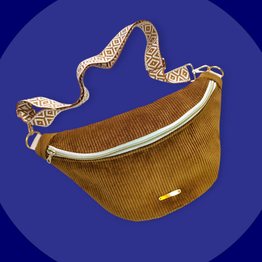 Sac banane velour côtelé ocre