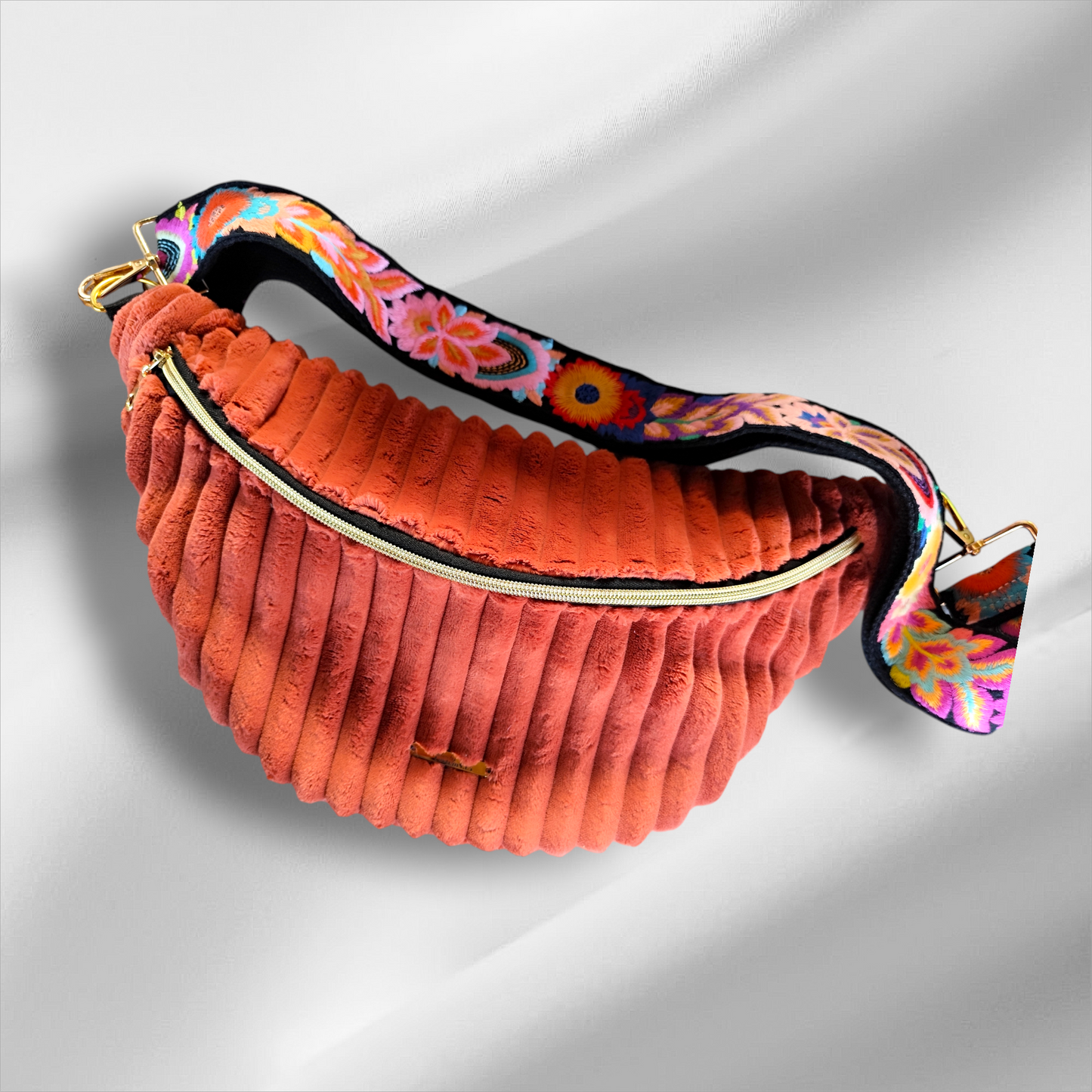 Sac banane velour très grosse côte rouille