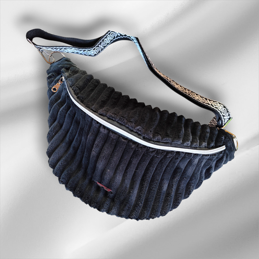 Sac banane velour très grosse côte noire