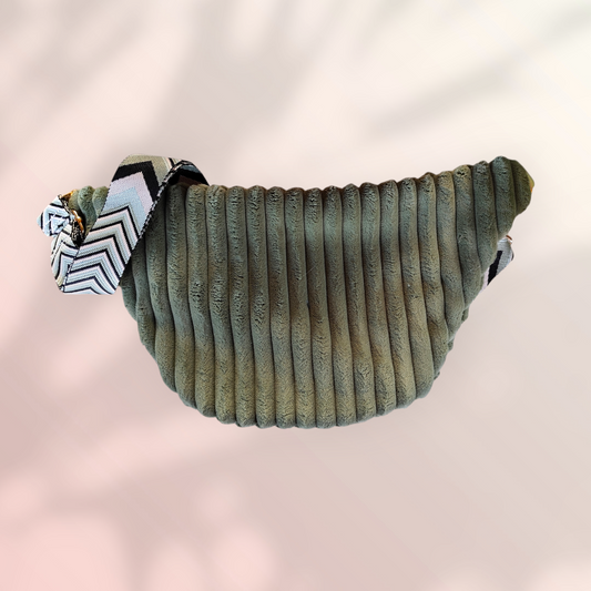 Sac banane velour très grosse côte vert kaki