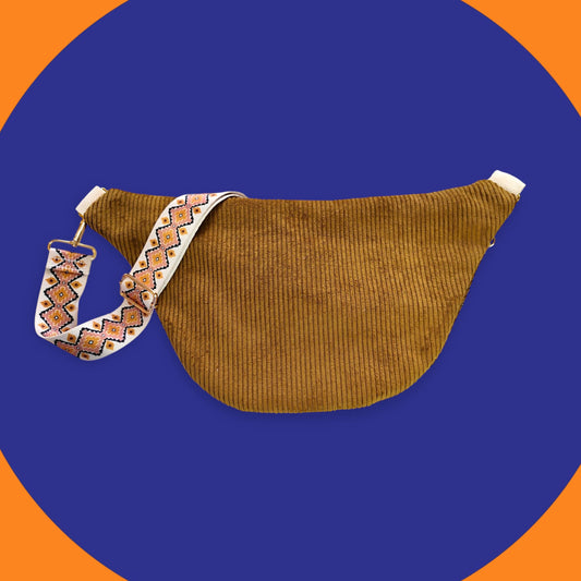 Sac banane velour côtelé ocre