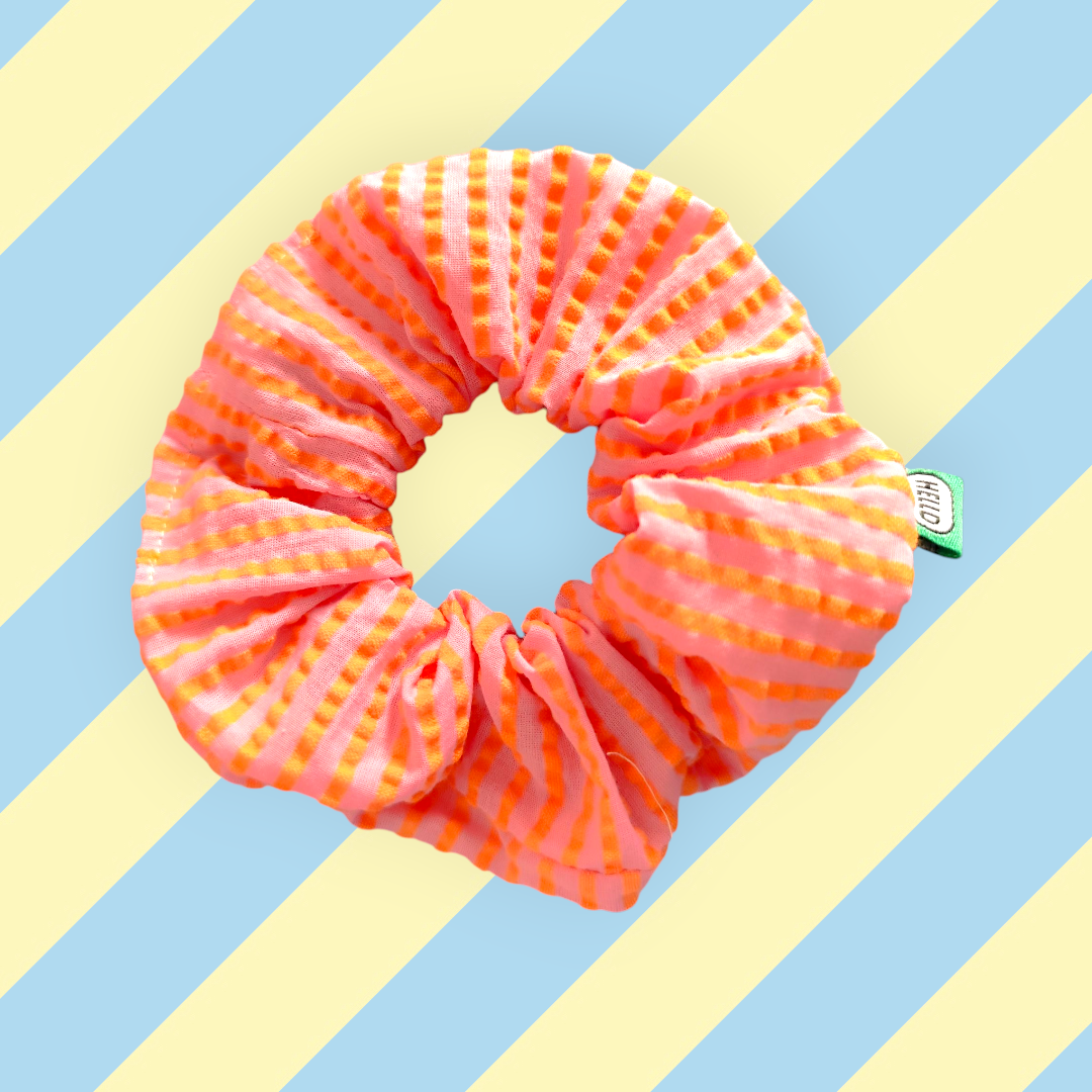 Chouchou tendance rayé rose orange